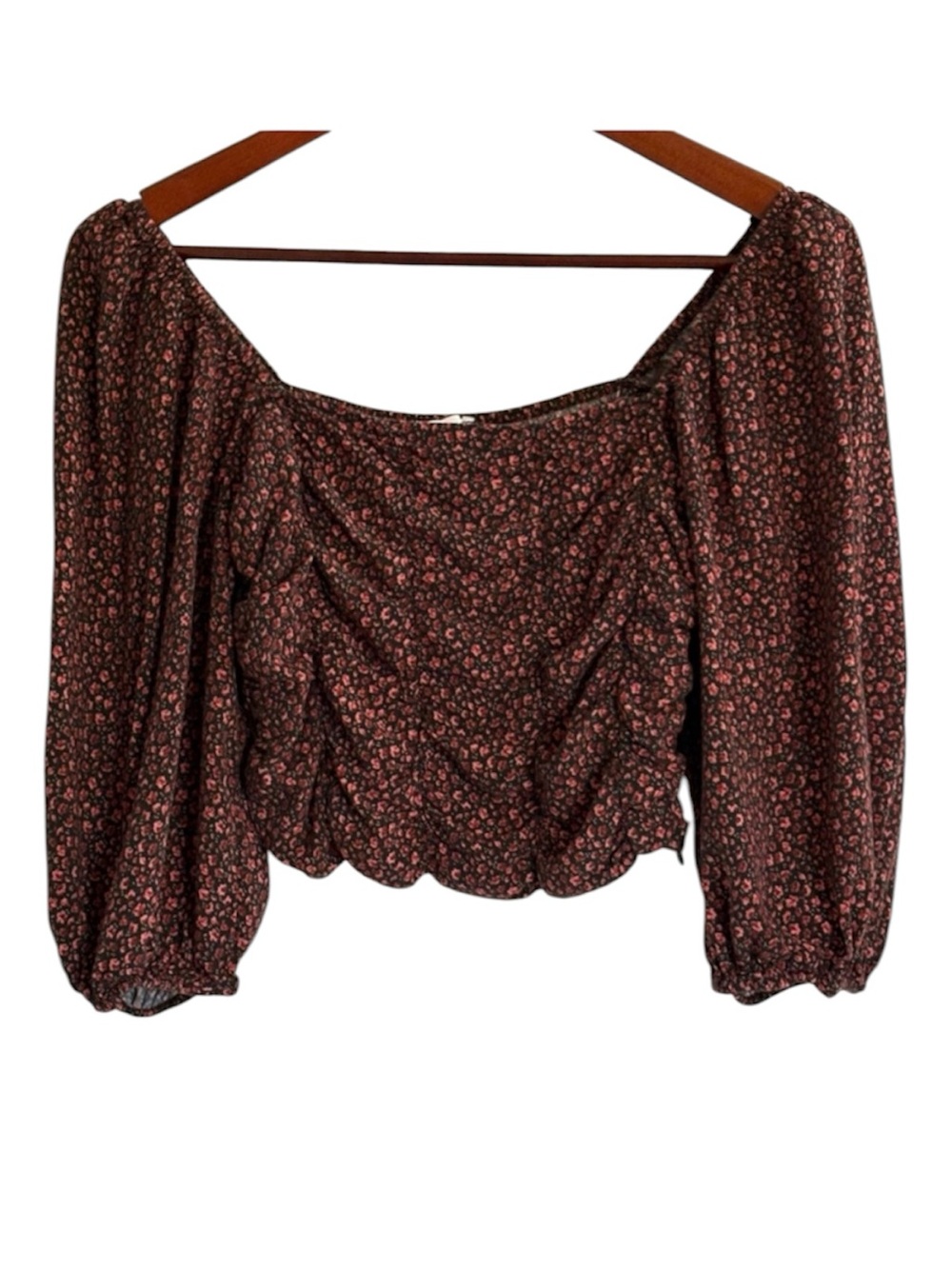 Subdued Floral Cropped Prairie Cottage Core Style Puffed Sleeve Top Size 6
